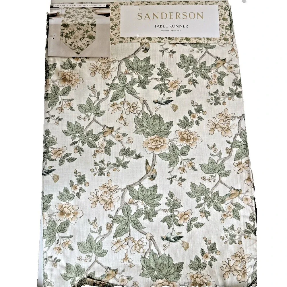 Sanderson Table Runner Chiswick Grove 108x18 Reversible Pointed Ends 100% Cotton